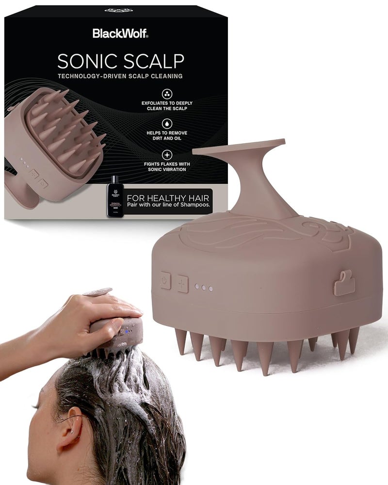 Black Wolf Sonic Scalp Scrubber, (Taupe) - Hair & Scalp Massager Brush with 3-Speed Oscillation - Rechargeable Scalp Care Comb with Soft Silicone Oscillating Bristles for Deep Clean & Exfoliation - Image 1
